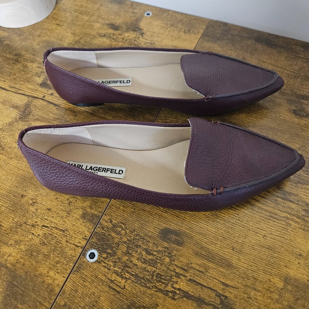 KARL LAGERFELD Burgundy Leather Pointed Flats